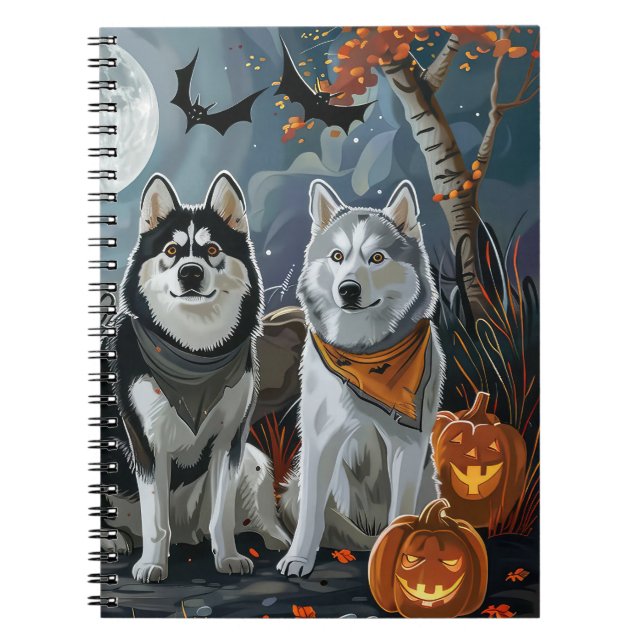 Caderno Espiral Siberian Husky Halloween Spooky (Frente)