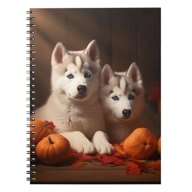 Caderno Espiral Siberian Husky Puppy Autumn Delight Pumpkin (Frente)