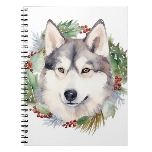 Caderno Espiral Siberian Husky Wreath Festiva Pup (Frente)