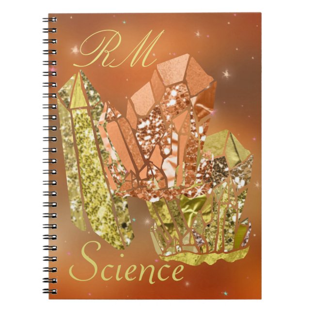 Caderno Espiral Sienna Coral e Dourados Faux Glitter Crystals (Frente)