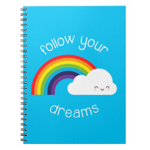 Caderno Espiral Siga seus sonhos Kawaii Rainbow