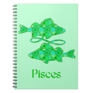 Caderno Espiral Signo do zodíaco de Peixes em verde espuma do mar