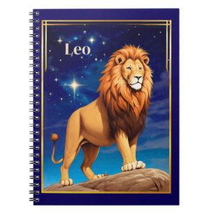 Caderno Espiral Signo Zodiacal de Leão sob um Céu Estrelado