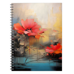 Caderno Espiral Silêncio Carmesim – Papoulas Abstratas na Luz Urba