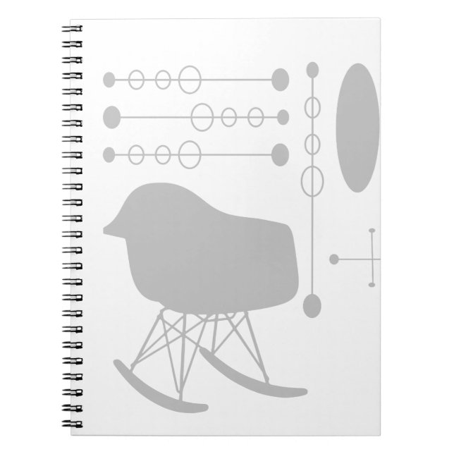Caderno Espiral Silhouette de padrão da Cinza do século médio (Frente)