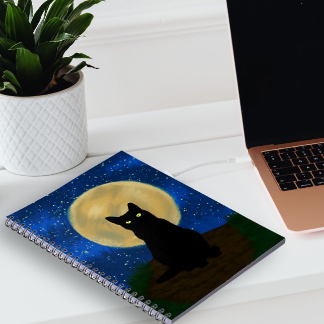 Caderno Espiral Silhouette Moonlit Black Cat Halloween (Criador carregado)