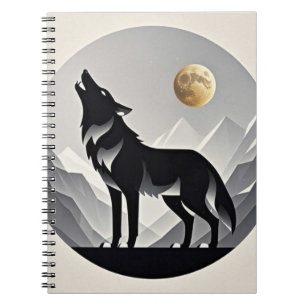 Caderno Espiral Silhualista de lobo-fedorento cinza-preto
