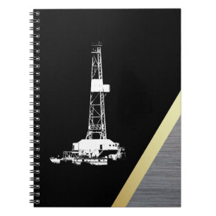 Caderno Espiral Silhueta branca do equipamento de perfuração no