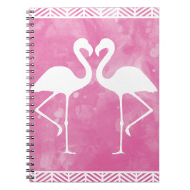 Caderno Espiral Silhueta cor-de-rosa tropical da aguarela do