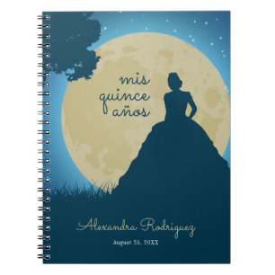 Caderno Espiral Silhueta coroada com Moon Quinceanera