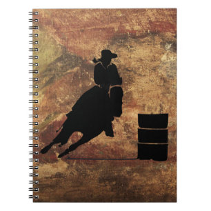 Caderno Espiral Silhueta de Barrel Racing Girl em uma textura verd