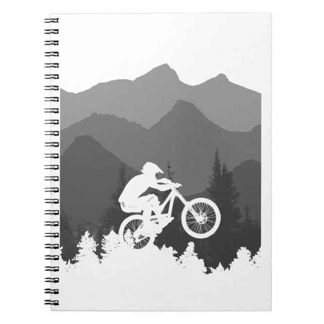 Caderno Espiral Silhueta de bicicleta de montanha para o fanático  (Frente)