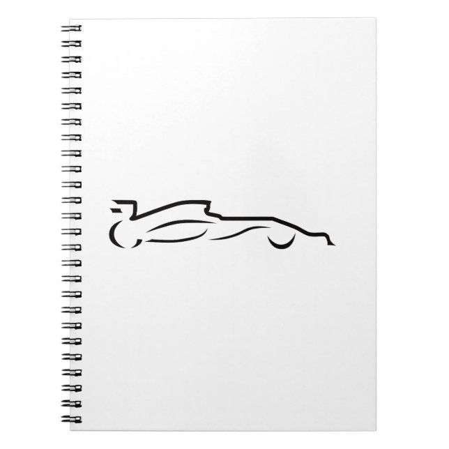 Caderno Espiral Silhueta de desenho de linha de carro de corrida (Frente)