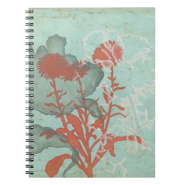 Caderno Espiral Silhueta de Flores Vermelhas em Fundo Teal (Frente)
