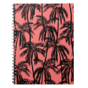 Caderno Espiral Silhueta de palmeiras em fundo rosa. Mar
