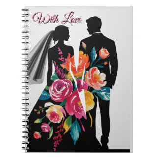 Caderno Espiral Silhueta Floral | Arte Moderna de Noiva e Noivo