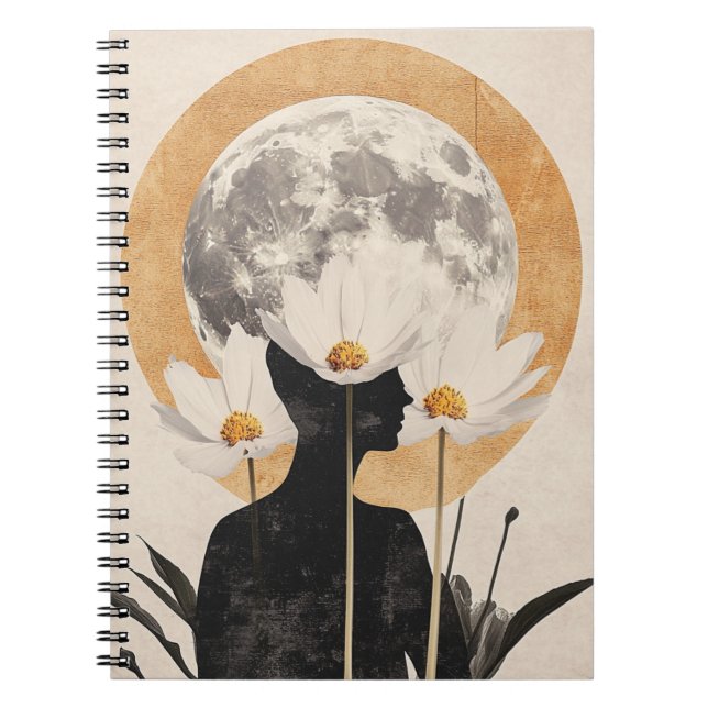 Caderno Espiral Silhueta Lua - Elegância Boho Vintage (Frente)