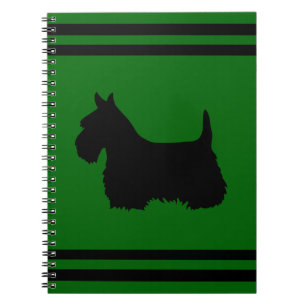 Caderno Espiral Silhueta preta/branca de Terrier Escocês verde/nom