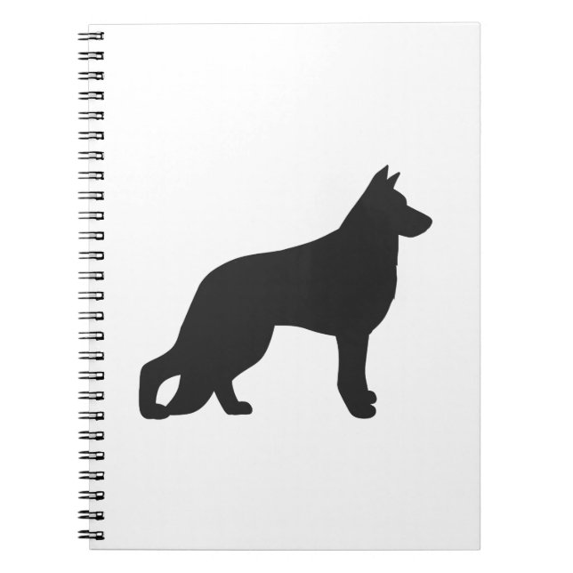 Caderno Espiral Silhueta preta de cão German shepherd (Frente)