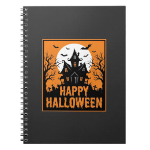 Caderno Espiral Silhueta Vetorial de Casa Assombrada de Halloween_
