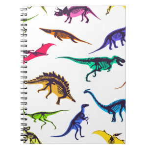Caderno Espiral Silhuetas de dinossauro: padrão de esboço vintage.