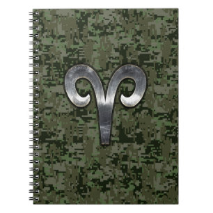 Caderno Espiral Silver Aries Zodiac - Símbolo Verde Digital Camo