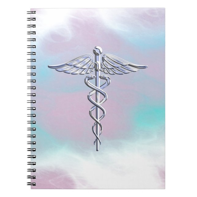 Caderno Espiral Silver Caduceus - Símbolo Médico - Decoração da Mã (Frente)