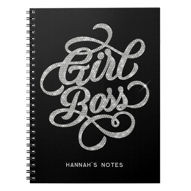 Caderno Espiral Silver Diamond Glam Girl Typografia Black (Frente)