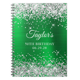 Caderno Espiral Silver Glitter Green Foil 50º Aniversário convidad