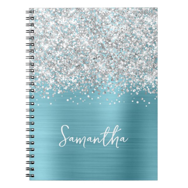 Caderno Espiral Silver Glitter Robin Egg Blue Glam Nome (Frente)