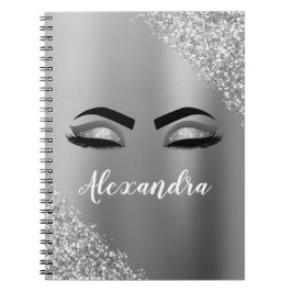 Caderno Espiral Silver Glitter Sparkle Eyelashes Monograma