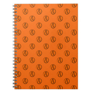 Caderno Espiral Símbolo ateu: preto em laranja