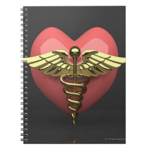 Caderno Espiral Símbolo cardíaco com símbolo médico (caduceus)
