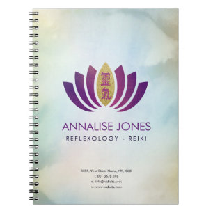 Caderno Espiral Símbolo cura Dourado de Reiki nas pétalas de Lot