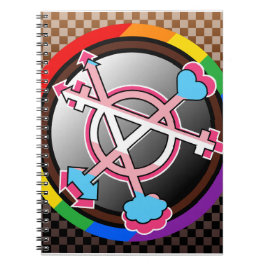 Caderno Espiral Símbolo da Anarquia de Gênero, Emblema em Xadrez E