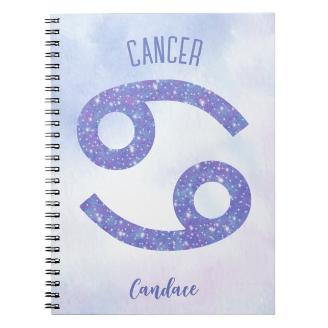 Caderno Espiral Símbolo de Astrologia de Cancer Bonito Personaliza (Frente)