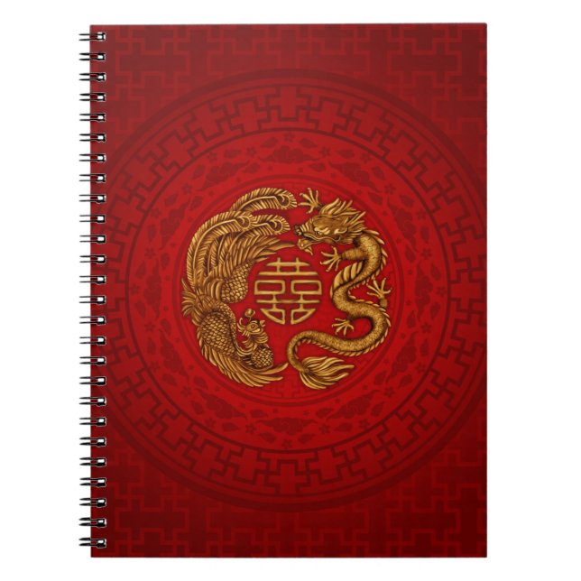 Caderno Espiral Símbolo de Felicidade Dupla com Phoenix e Dragon (Frente)