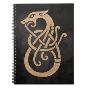Caderno Espiral Símbolo do Nó de Serpente Viking Dourado