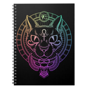 Caderno Espiral Símbolo Egípcio do Gato Basteta Horus Scarab Egi