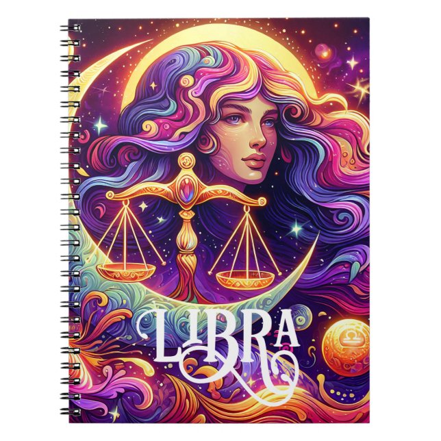 Caderno Espiral Símbolo Horoscópico Libra Zodiac Arte Mística Eéti (Frente)