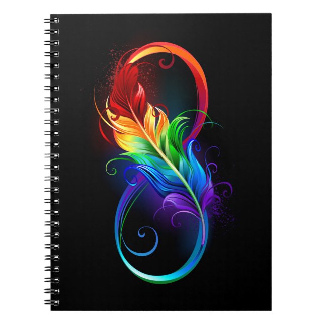 Caderno Espiral Símbolo infinito com pena de arco-íris (Frente)