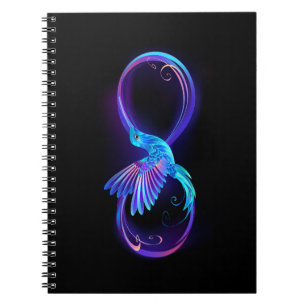 Caderno Espiral Símbolo Neon Infinity com Hummingbird brilhante