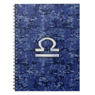 Caderno Espiral Símbolo Silver Libra Zodiac no camo digital azul