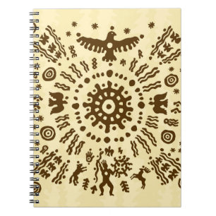 Caderno Espiral Símbolo solar nativo da águia pré-histórica tr