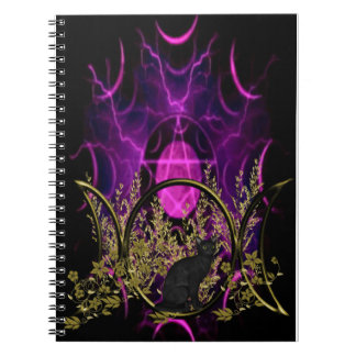 Caderno Espiral Símbolo triplo da lua - gato preto