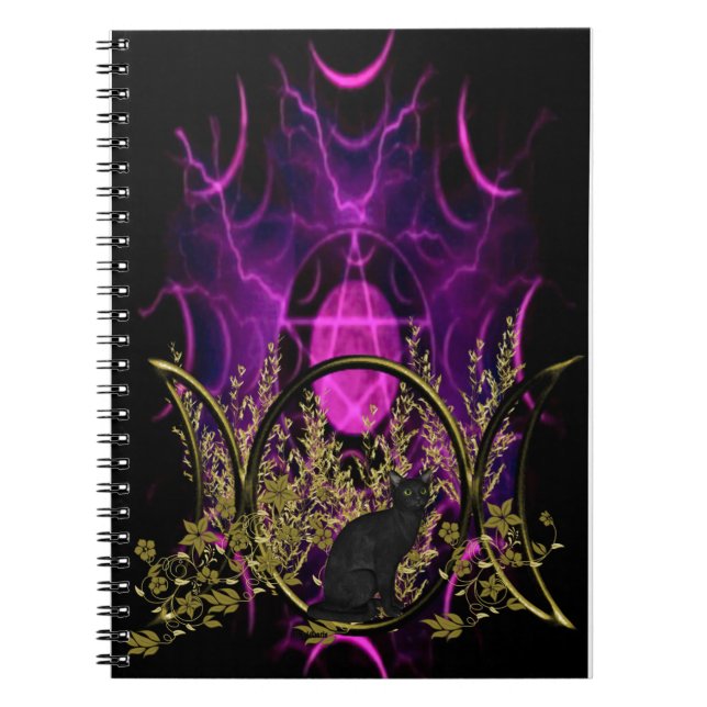 Caderno Espiral Símbolo triplo da lua - gato preto (Frente)