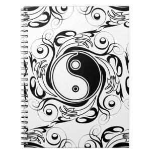 Caderno Espiral Símbolo Yin & Yang Preto e Branco Estilo Tatuagem