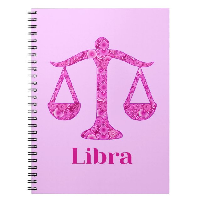 Caderno Espiral Símbolo Zodíaco para Libra em Magenta e Rosa (Frente)