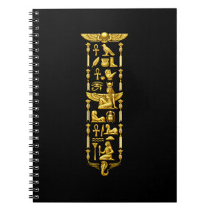 Caderno Espiral Símbolos Antigos Egípcios Dourados – Hierógl Luxuo
