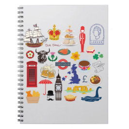 Caderno Espiral Símbolos britânicos do Reino Unido